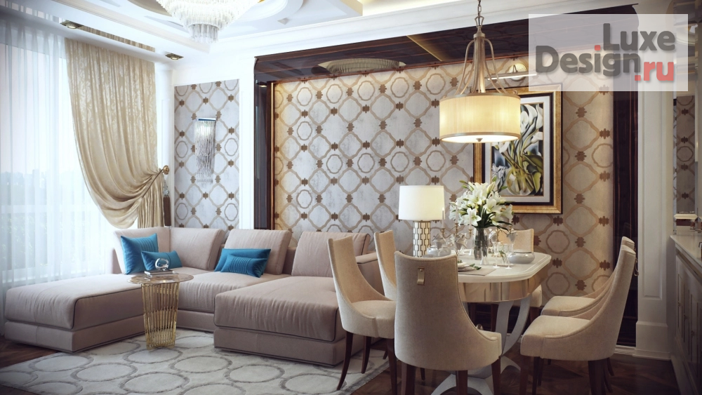 Дизайн интерьера трехкомнатной квартиры "Гостиная  в ЖК Аэробус" (фото 1)