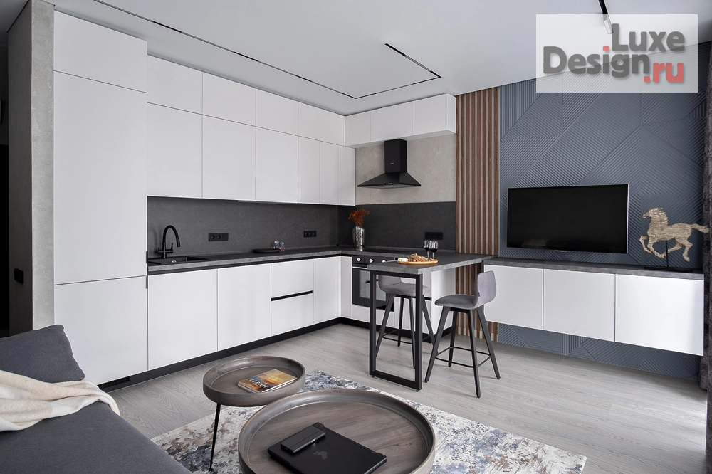 Дизайн интерьера двухкомнатной квартиры "Монохромный интерьер для холостяка Квартира в ЖК «Дискавери»" (фото 3)