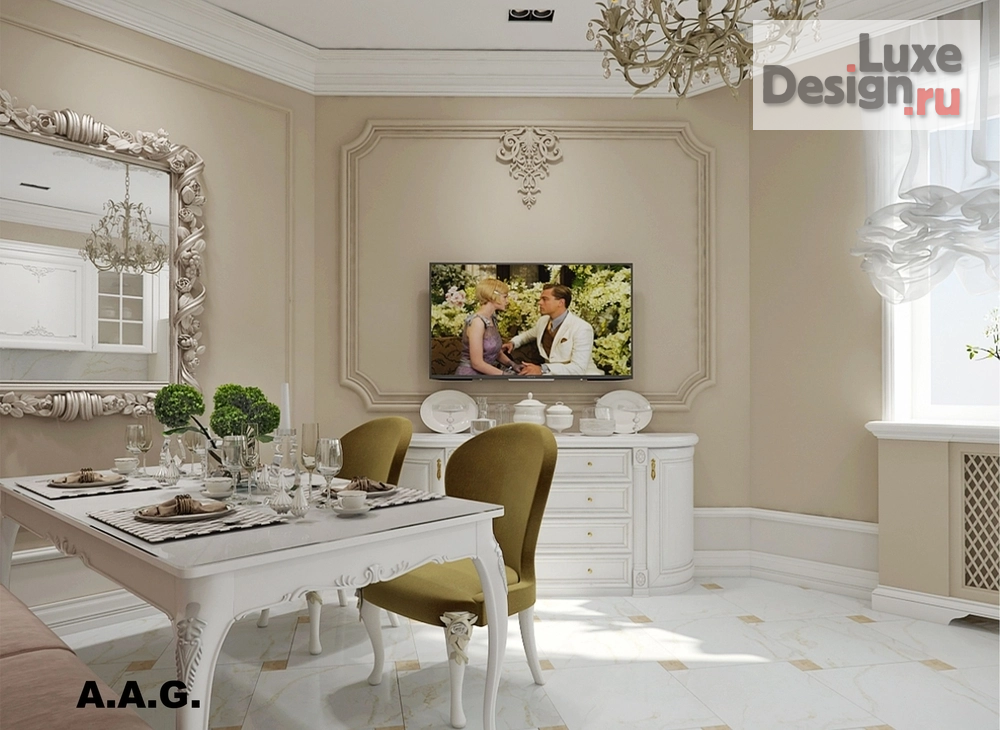 Дизайн интерьера двухкомнатной квартиры "Вечная классика " (фото 6)