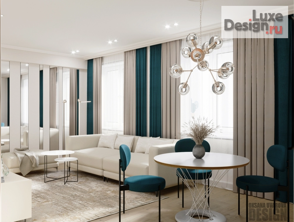 Дизайн интерьера двухкомнатной квартиры "Светлая гостиная для молодой девушки" (фото 3)