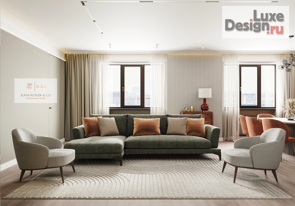 Дизайн интерьера четырехкомнатной квартиры "современная гостиная с элементами эклектики" (фото 4)