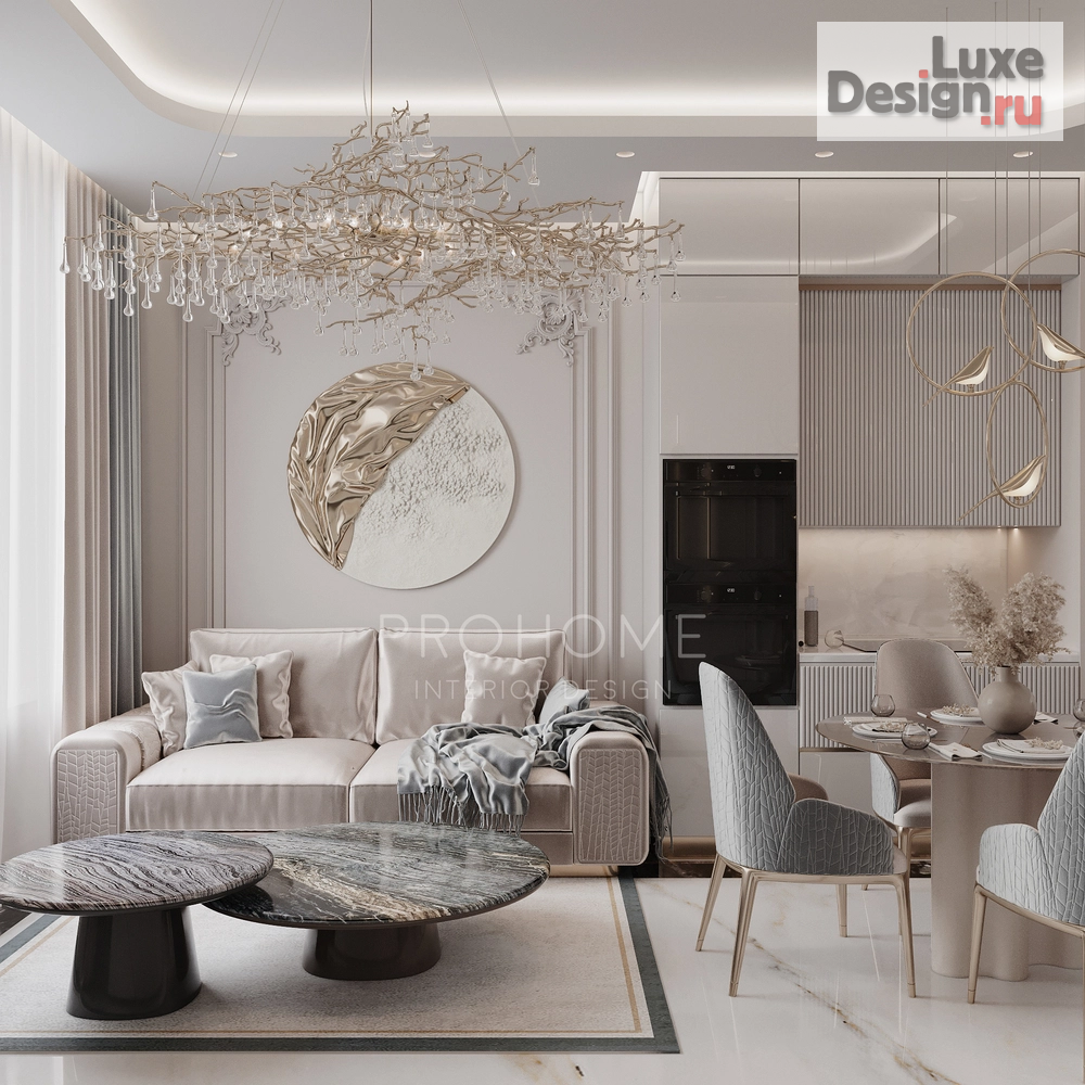 Дизайн интерьера двухкомнатной квартиры "Кухня-гостиная в ЖК Сердце столицы" (фото 1)