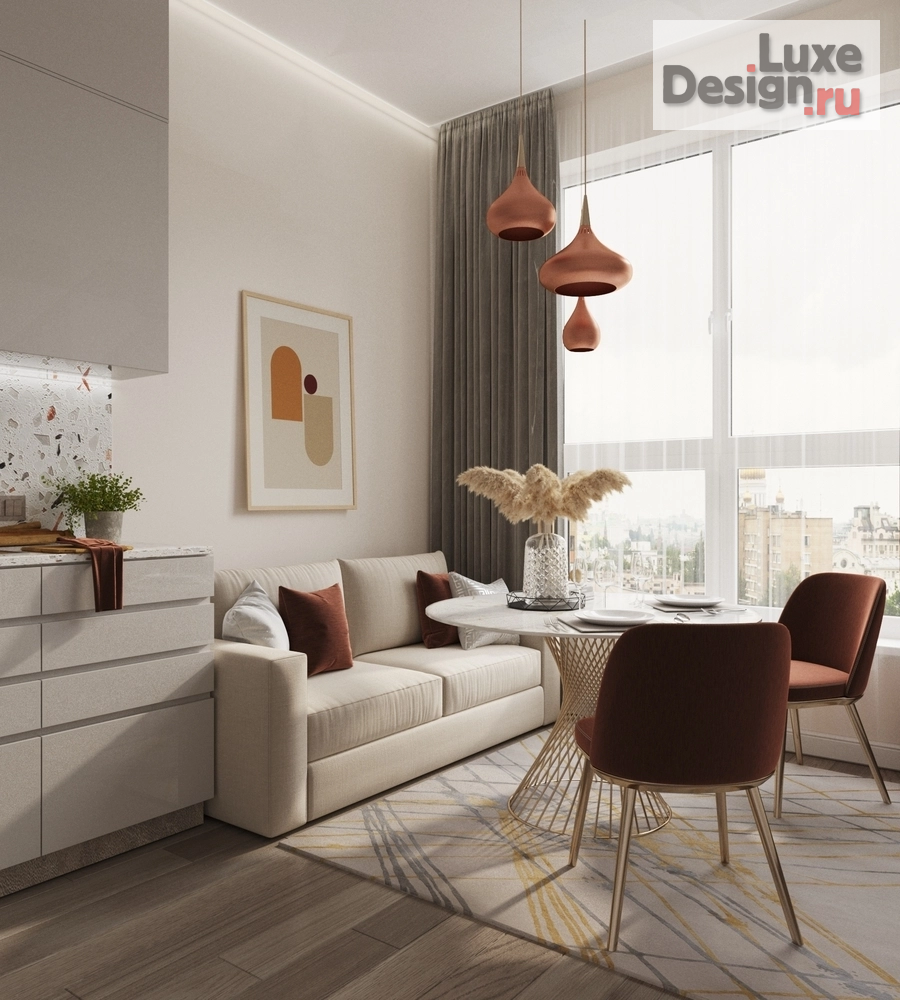 Дизайн интерьера двухкомнатной квартиры "ЖК ЗИЛАРТ. Квартира 42м2. КУХНЯ-ГОСТИНАЯ" (фото 4)