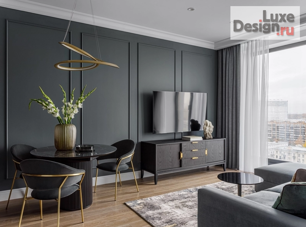 Дизайн интерьера трехкомнатной квартиры "Магический уютный интерьер с темными стенами" (фото 1)
