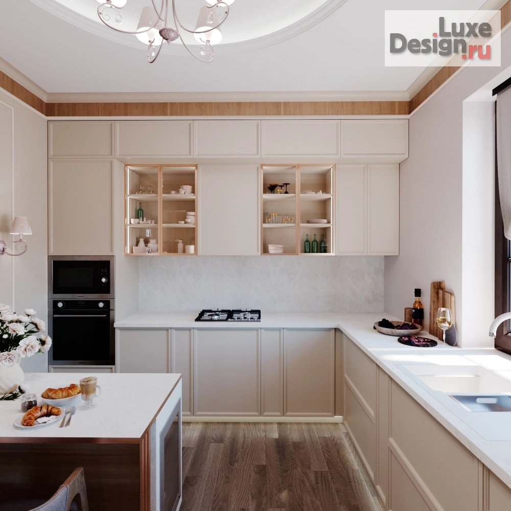 Дизайн интерьера кухни "дизайн кухни. в светлых тонах. таунхаус " (фото 1)