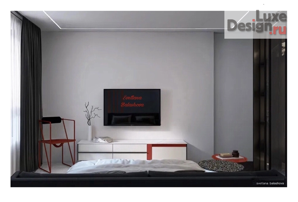 Дизайн интерьера двухкомнатной квартиры "Проект “Red Lines” , Москва" (фото 7) от дизайнера Балашова Светлана Дизайн интерьера двухкомнатной квартиры "Проект “Red Lines” , Москва" (фото 7)