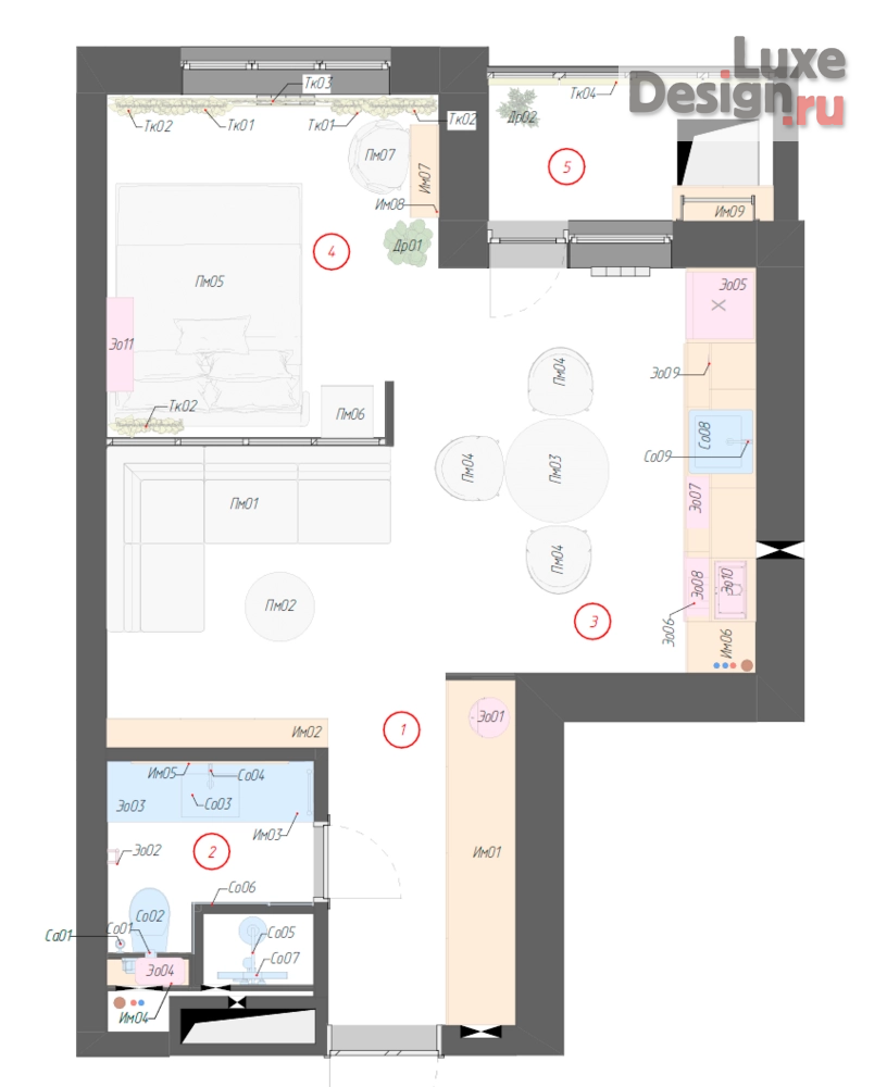 Дизайн интерьера однокомнатной квартиры "СВЕТЛАЯ ТРАНСФОРМАЦИЯ 36 м²" (фото 10)