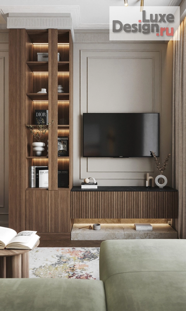 Дизайн интерьера гостиной "Дизайн-проект гостиной в оливковых тонах" (фото 7)