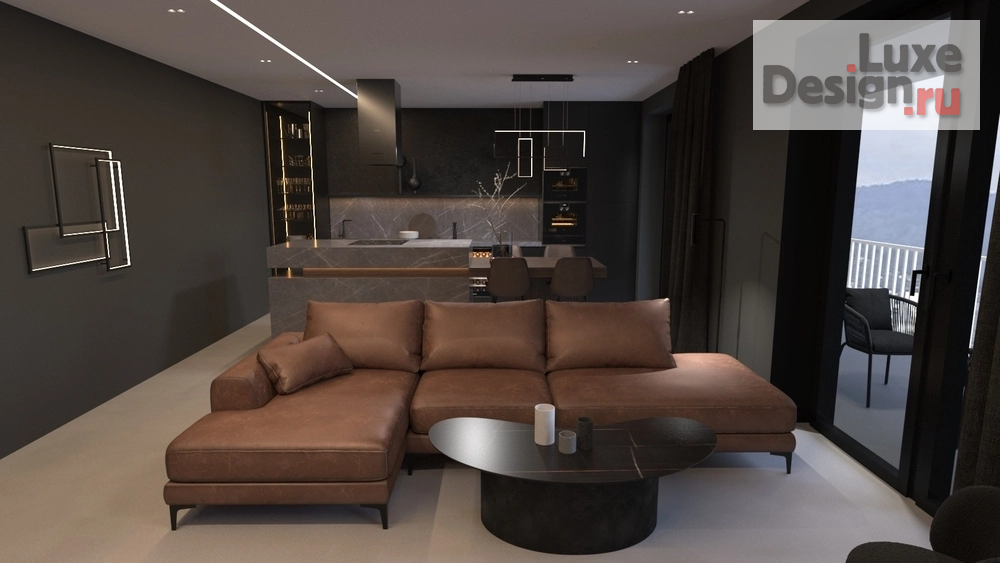 Дизайн интерьера двухкомнатной квартиры "Премиум Обсидиан" (фото 2)