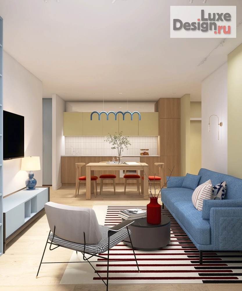 Дизайн интерьера однокомнатной квартиры "Жизнерадостная квартира 57 кв. м. в Москве" (фото 1)