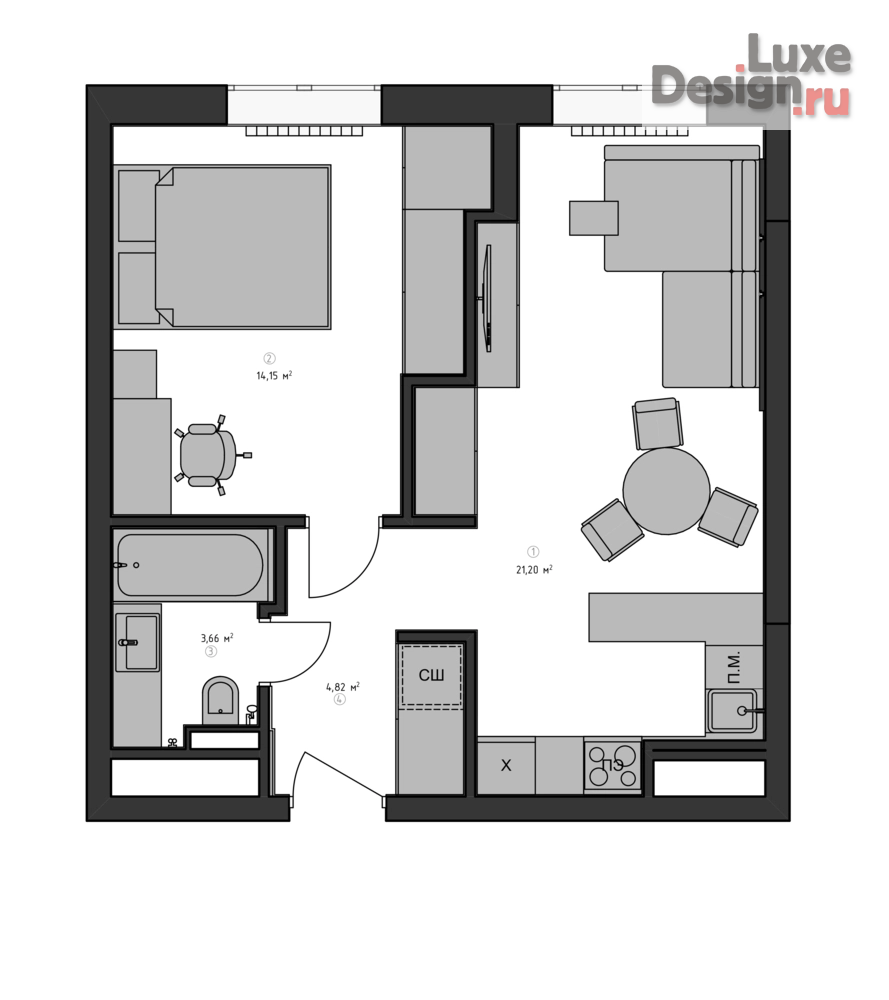 Дизайн интерьера однокомнатной квартиры "Кавунникова Марина" (фото 1)