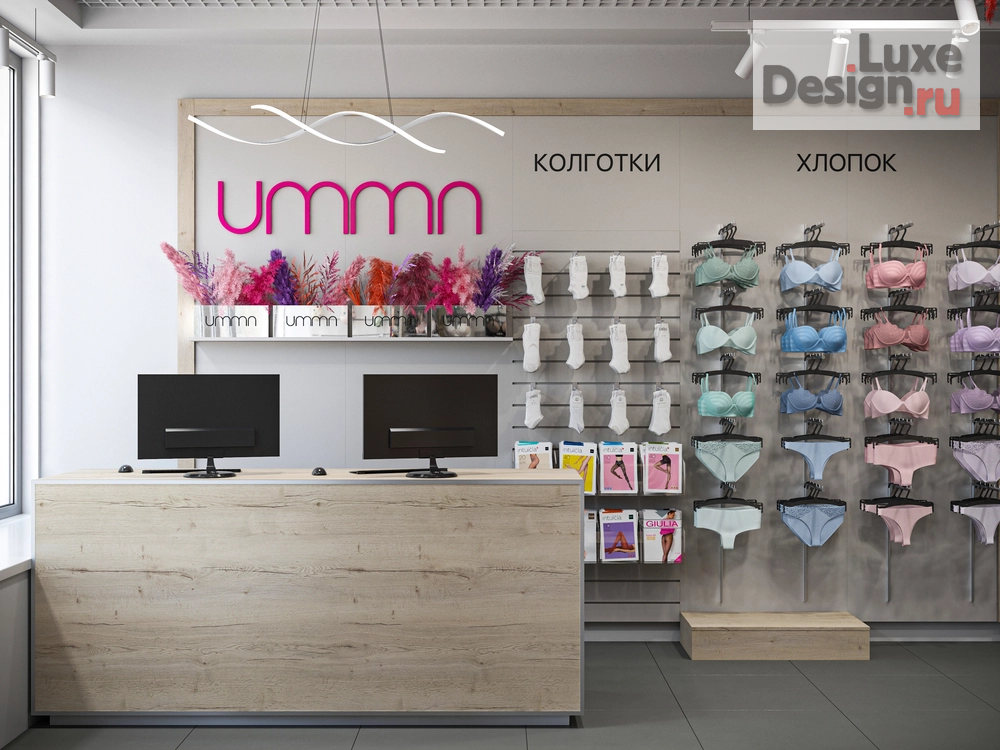 Дизайн интерьера торгового комплекса "Потрясающий,  дизайн магазина белья и косметики UMMA в Алматы" (фото 3)