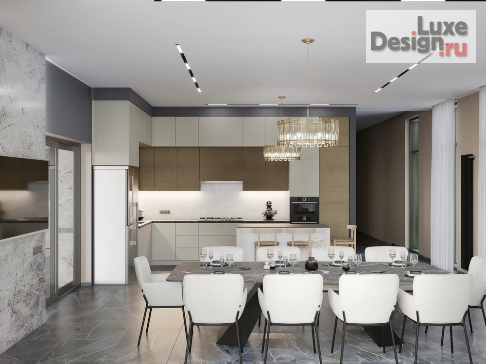 Дизайн интерьера загородного дома "Метаморфоза загородного дома: превращение бетонной коробки 1000 кв. м в стильный интерьер!" (фото 4)