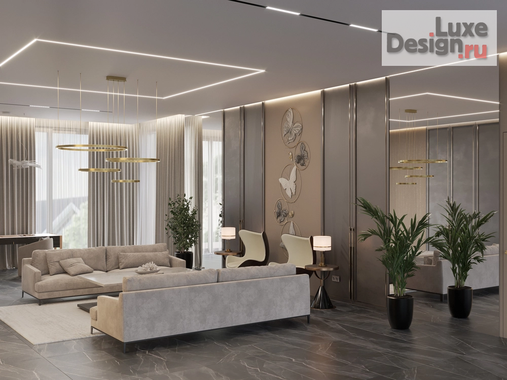 Дизайн интерьера загородного дома "Метаморфоза загородного дома: превращение бетонной коробки 1000 кв. м в стильный интерьер!" (фото 9)