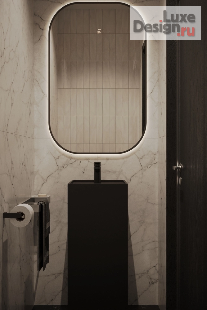 Дизайн интерьера коттеджа "Интерьер рядного бокса в Эстонии - минимализм, тёмные тона и LED-подсветка" (фото 23)