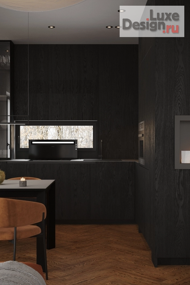 Дизайн интерьера коттеджа "Интерьер рядного бокса в Эстонии - минимализм, тёмные тона и LED-подсветка" (фото 9)