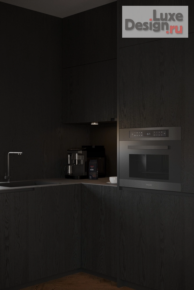 Дизайн интерьера коттеджа "Интерьер рядного бокса в Эстонии - минимализм, тёмные тона и LED-подсветка" (фото 12)