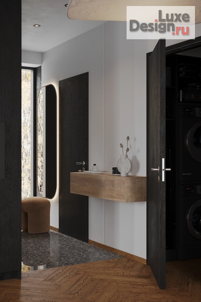Дизайн интерьера коттеджа "Интерьер рядного бокса в Эстонии - минимализм, тёмные тона и LED-подсветка" (фото 18)