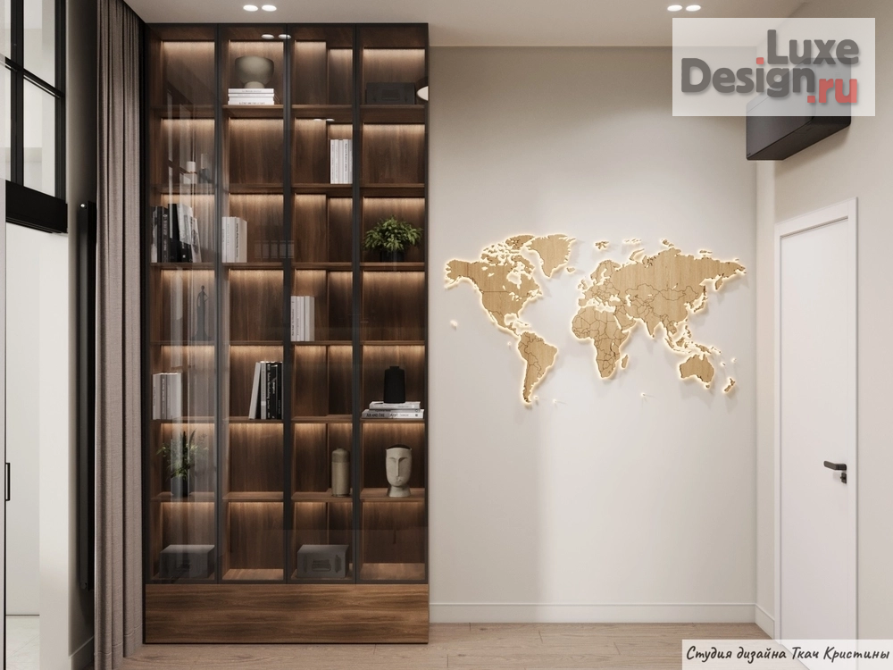 Дизайн интерьера квартиры "КВАРТИРА С ДЕВЕВЯННОЙ КАРТОЙ МИРА В КАБИНЕТЕ" (фото 11)