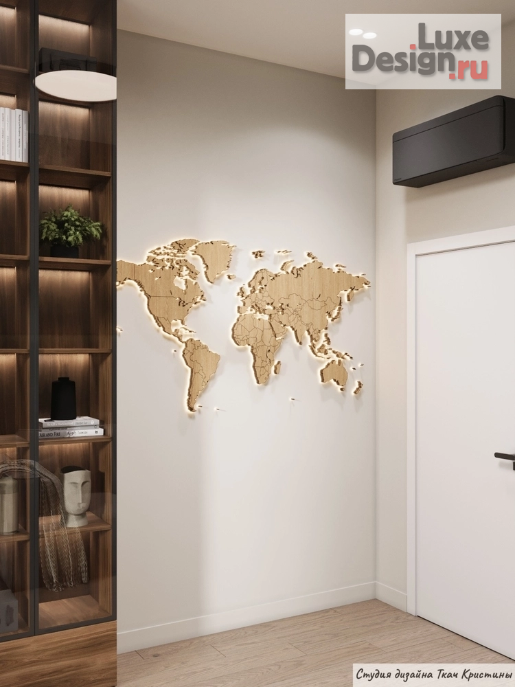 Дизайн интерьера квартиры "КВАРТИРА С ДЕВЕВЯННОЙ КАРТОЙ МИРА В КАБИНЕТЕ" (фото 16)