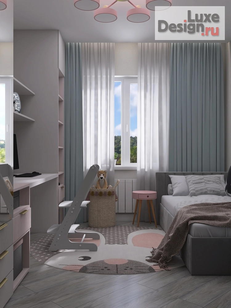 Дизайн интерьера загородного дома "Дизайн частного дома с просторной гостиной и двумя детскими (для девочки-подростка и первоклассницы)" (фото 5) от дизайнера Ильницкая Наталья Дизайн интерьера загородного дома "Дизайн частного дома с просторной гостиной и двумя детскими (для девочки-подростка и первоклассницы)" (фото 5)