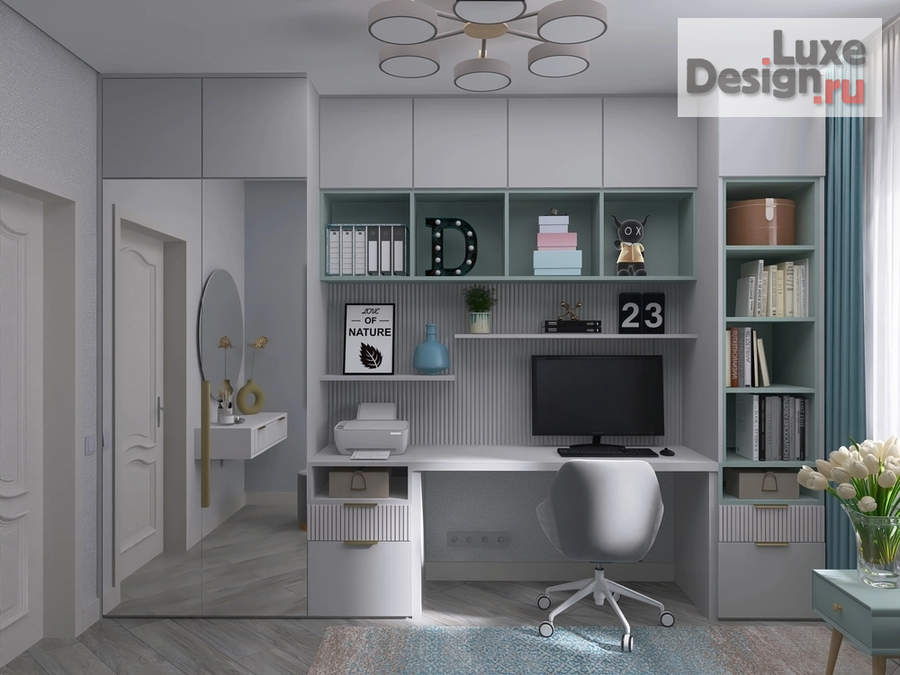 Дизайн интерьера загородного дома "Дизайн частного дома с просторной гостиной и двумя детскими (для девочки-подростка и первоклассницы)" (фото 10) от дизайнера Ильницкая Наталья Дизайн интерьера загородного дома "Дизайн частного дома с просторной гостиной и двумя детскими (для девочки-подростка и первоклассницы)" (фото 10)