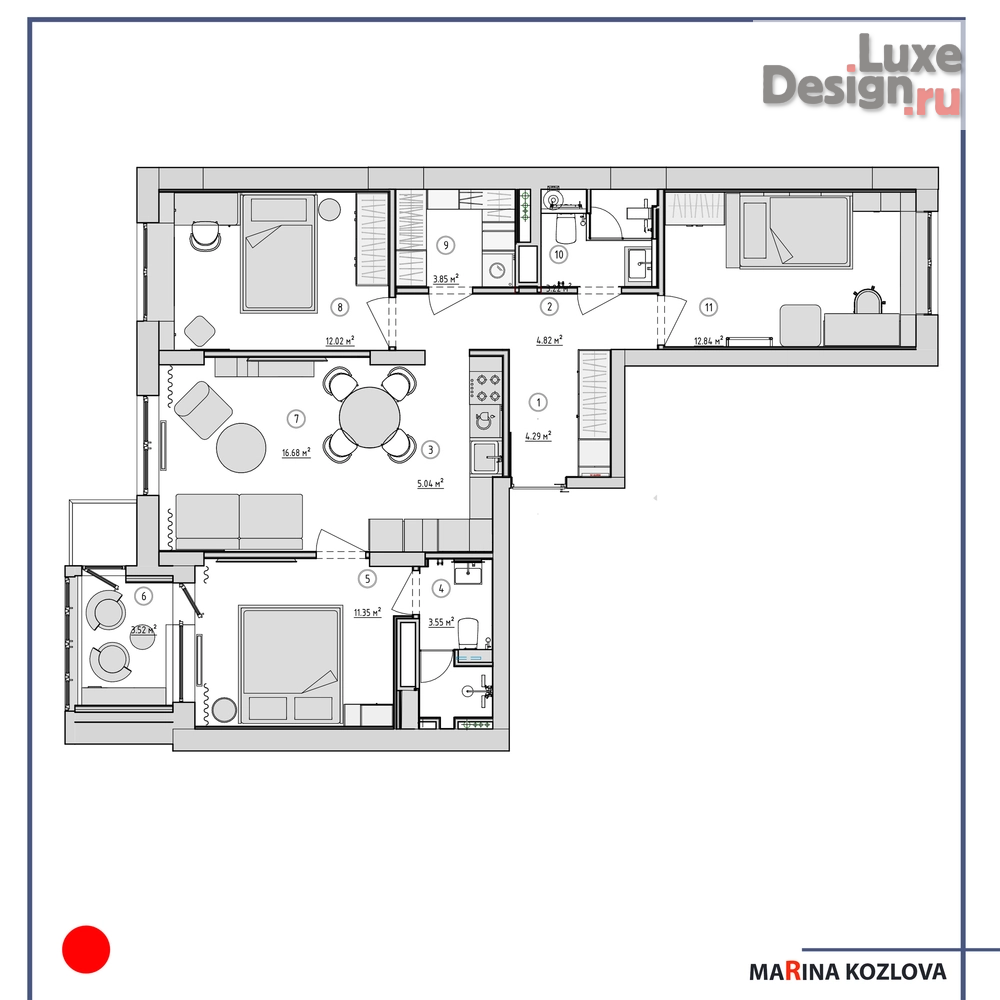 Дизайн интерьера трехкомнатной квартиры "Современный интерьер квартиры 83 м.кв с интересной перепланировкой." (фото 35)