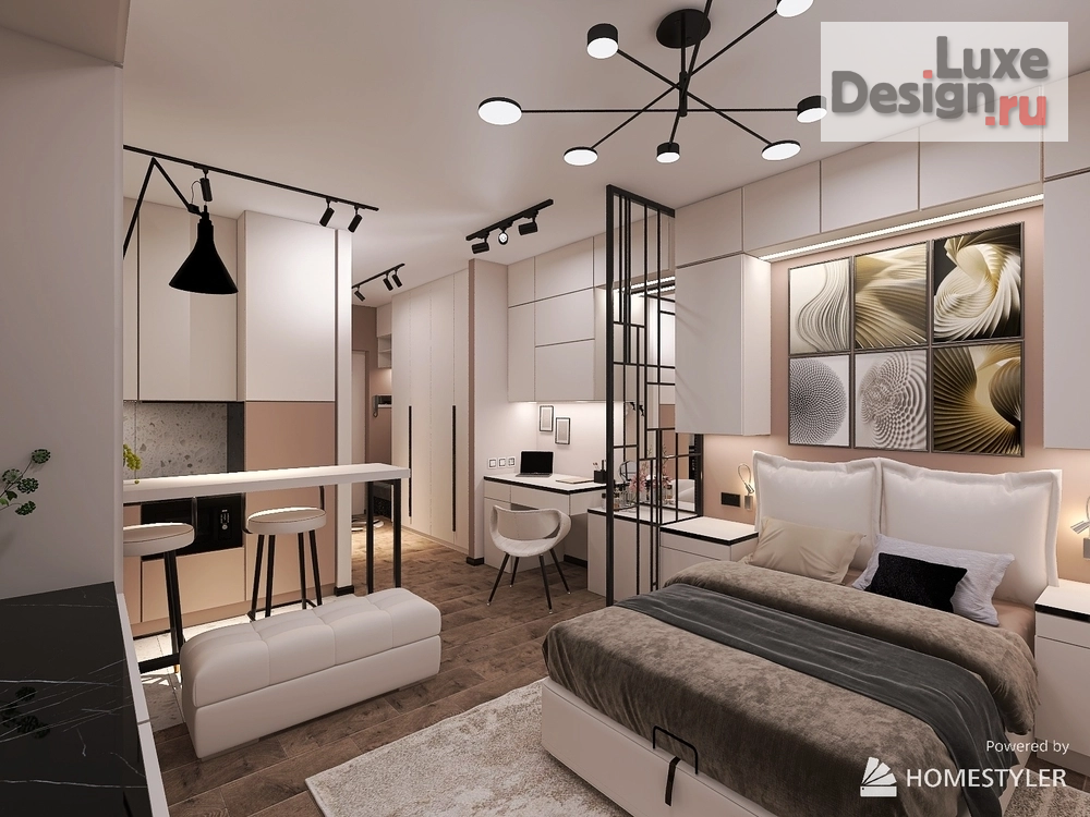 Дизайн интерьера квартиры "ИДЕАЛЬНОЕ ГНЕЗДЫШКО ДЛЯ МОЛОДОЙ ПАРЫ: СВЕТЛАЯ КОМФОРТНАЯ СТУДИЯ, ГДЕ ПРОСТОТА И ПРАКТИЧНОСТЬ ВОПЛОЩАЮТСЯ В УЮТЕ И КОМФОРТЕ"" (фото 1)