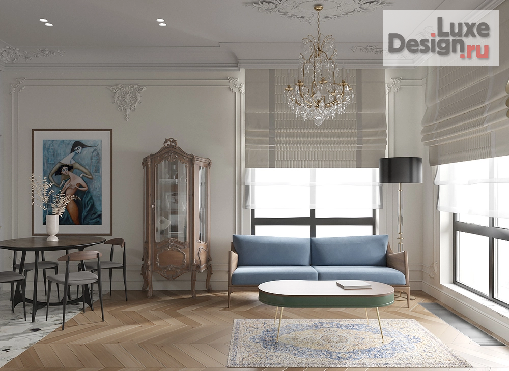 Дизайн интерьера двухкомнатной квартиры "Квартира с европейским винтажном в Шаболовский Residence Hall" (фото 1)