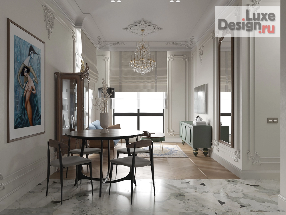 Дизайн интерьера двухкомнатной квартиры "Квартира с европейским винтажном в Шаболовский Residence Hall" (фото 4)