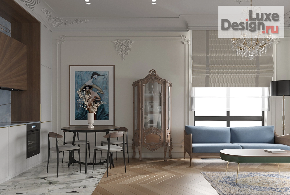 Дизайн интерьера двухкомнатной квартиры "Квартира с европейским винтажном в Шаболовский Residence Hall" (фото 6)