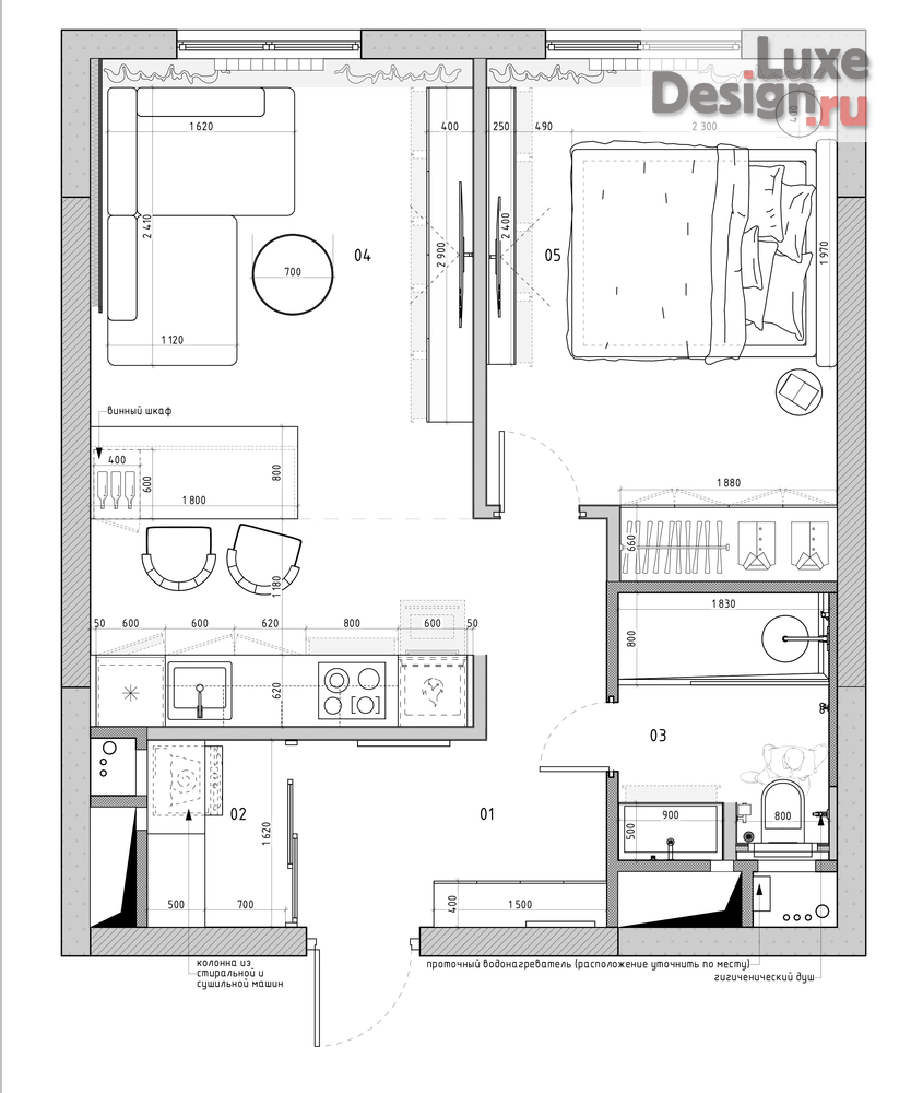 Дизайн интерьера апартаментов "Апартаменты в ЖК "Серебряный фонтан" в стиле минимализм" (фото 3)