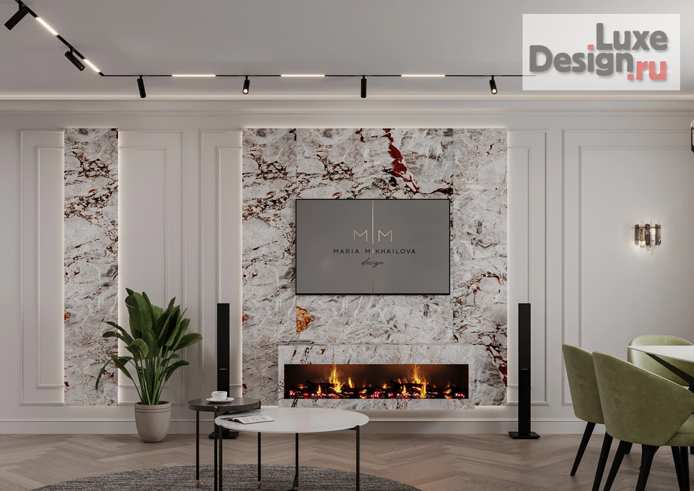 Дизайн интерьера трехкомнатной квартиры "Неоклассика с камином" (фото 11)