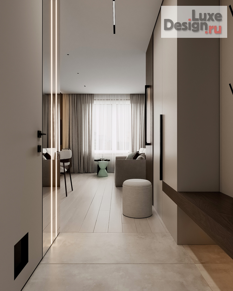 Дизайн интерьера трехкомнатной квартиры "Прихожая/кухня-гостиная" (фото 1)