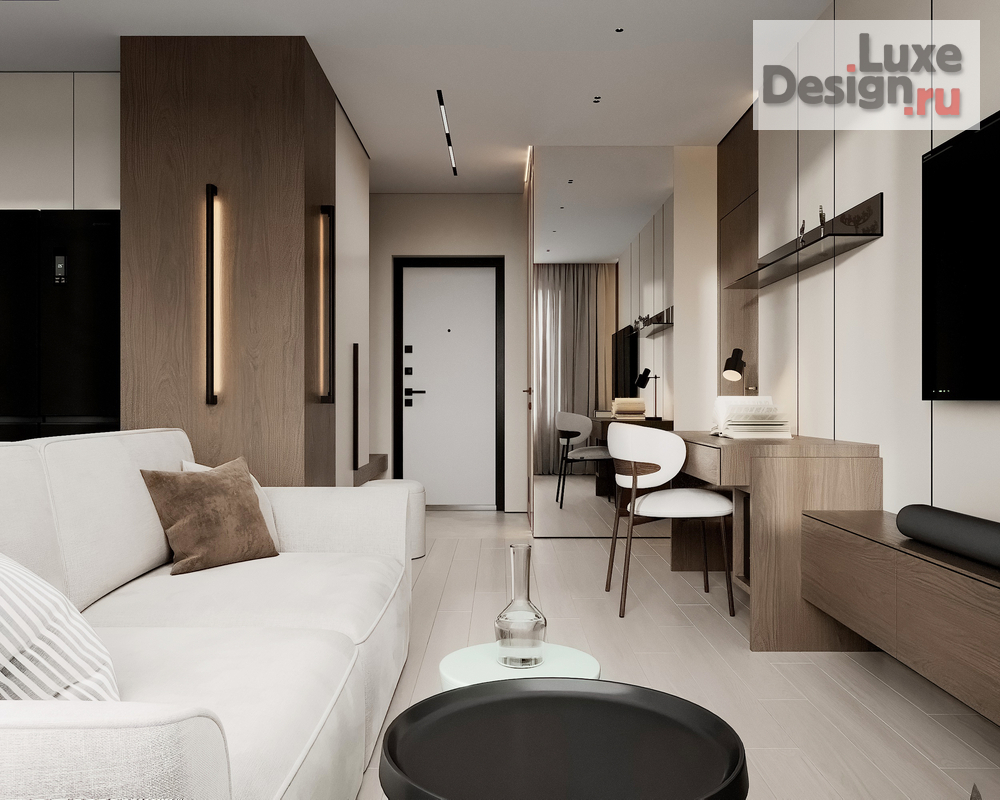 Дизайн интерьера трехкомнатной квартиры "Прихожая/кухня-гостиная" (фото 10)