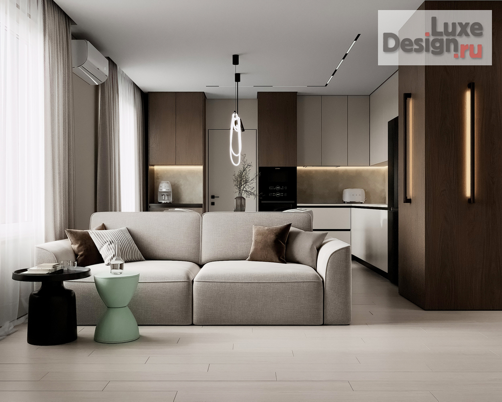 Дизайн интерьера трехкомнатной квартиры "Прихожая/кухня-гостиная" (фото 5)