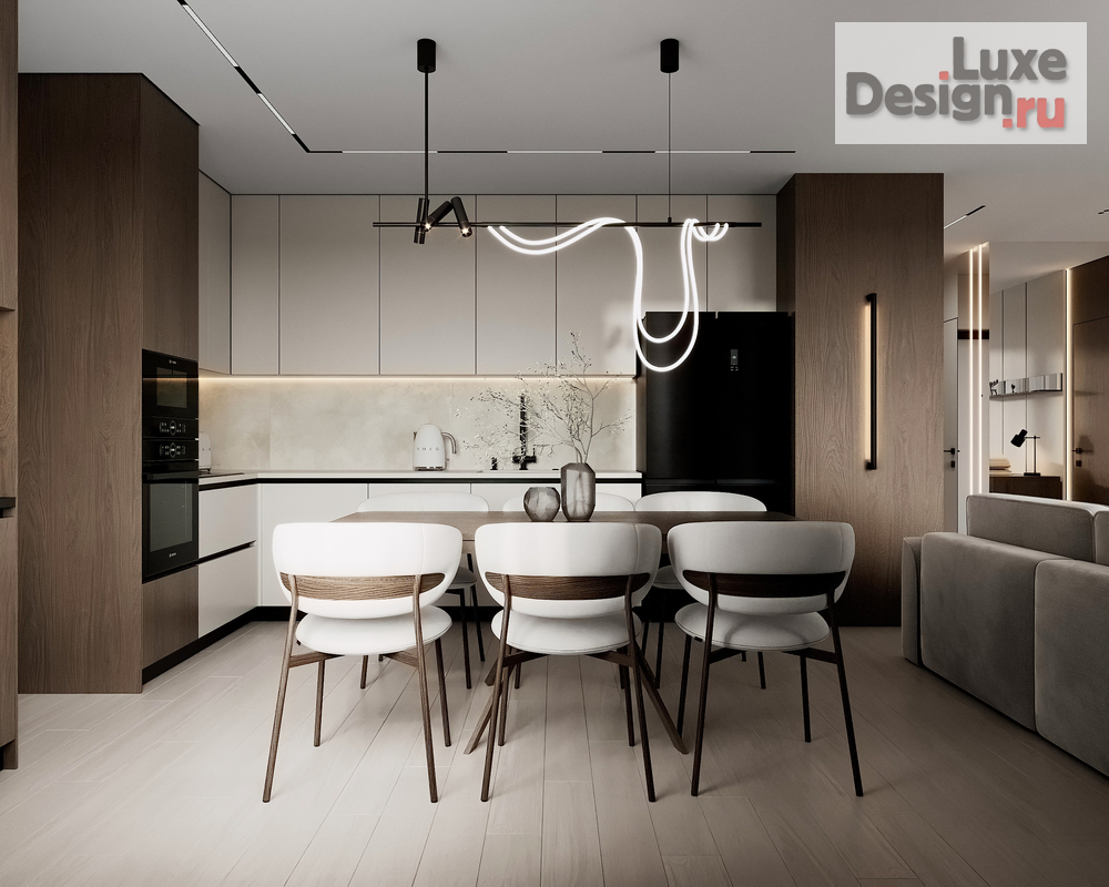 Дизайн интерьера трехкомнатной квартиры "Прихожая/кухня-гостиная" (фото 8)