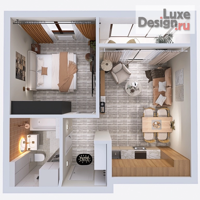 Дизайн интерьера однокомнатной квартиры "Квартира ЖК Red Rock Екатеринбург в стиле Джапанди" (фото 15)