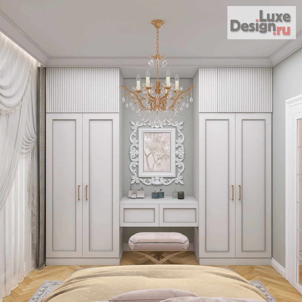 Дизайн интерьера спальни "Спальня с окнами в английский парк" (фото 1) от дизайнера Энглина Елена Дизайн интерьера спальни "Спальня с окнами в английский парк" (фото 1)