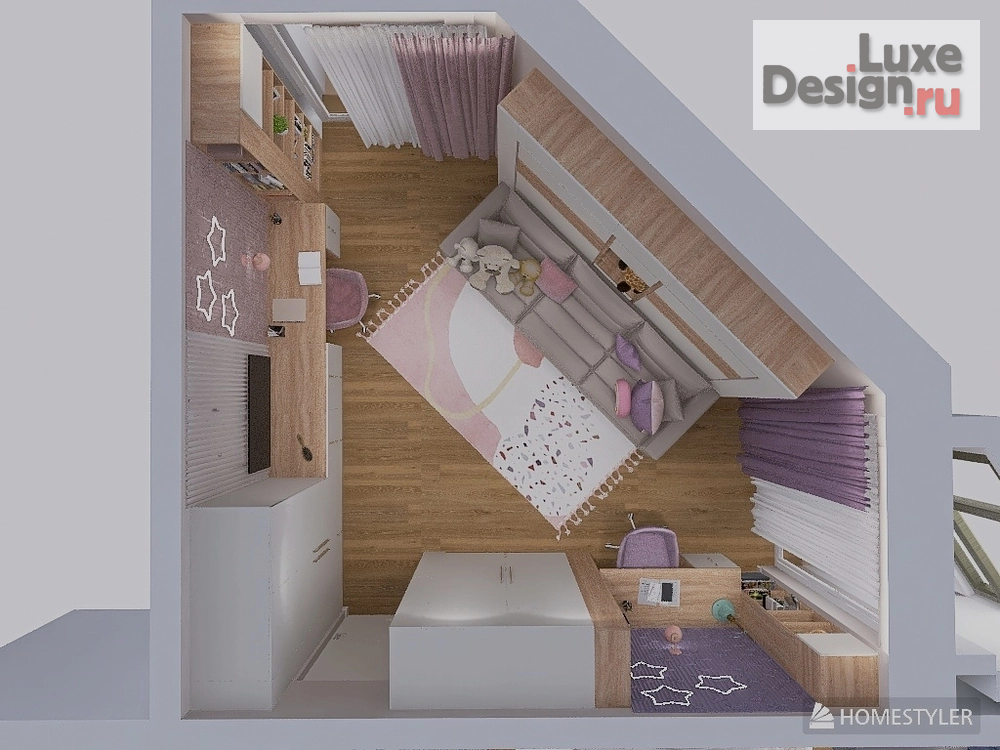 Дизайн интерьера двухкомнатной квартиры "Детская для 2-х девочек" (фото 4)