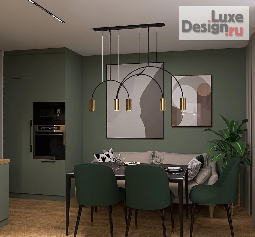 Дизайн интерьера двухкомнатной квартиры "Кухня в тёмно-зелёном" (фото 2)