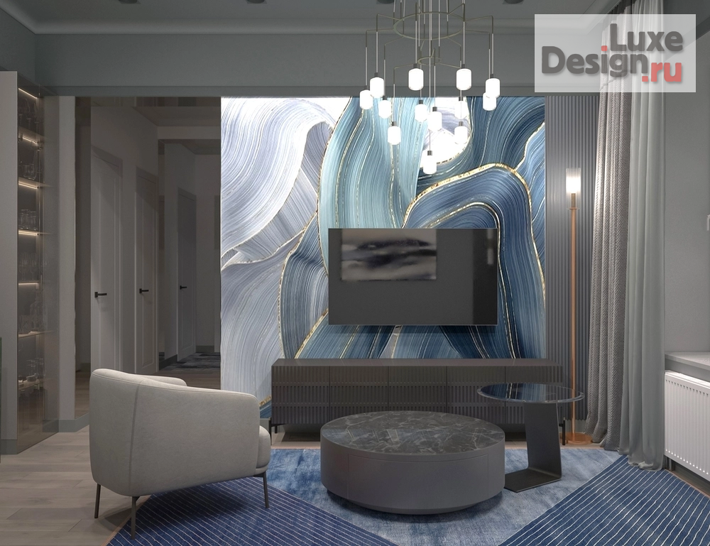 Дизайн интерьера гостиной "Гостиная "Синий арт-деко"" (фото 1)