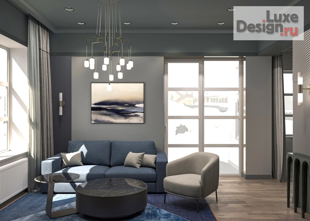 Дизайн интерьера гостиной "Гостиная "Синий арт-деко"" (фото 4)