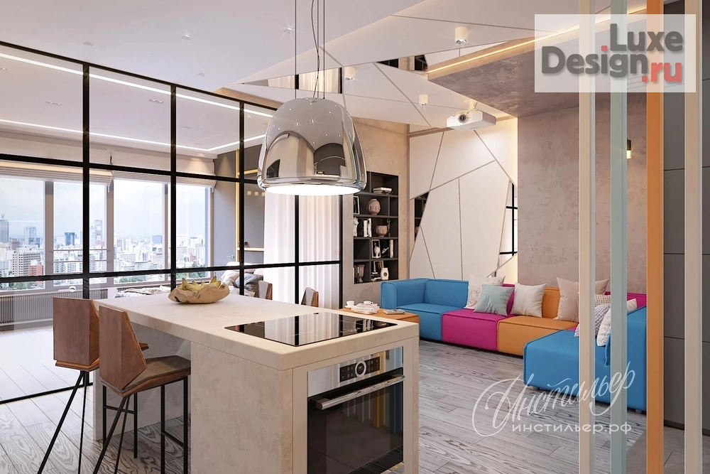 Дизайн интерьера однокомнатной квартиры "Дизайн квартиры 60 кв.м. в ЖК "Дом на Мосфильмовской"" (фото 1)