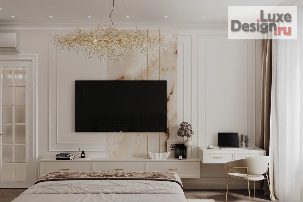 Дизайн интерьера спальни "Бежевая спальня Москва" (фото 2)