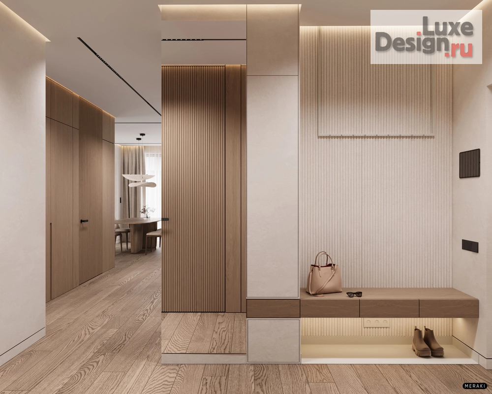 Дизайн интерьера квартиры "ЖК Primavera (108 кв). Прихожая и коридор" (фото 1) от дизайнера Дизайн-студия MERAKI Дизайн интерьера квартиры "ЖК Primavera (108 кв). Прихожая и коридор" (фото 1)
