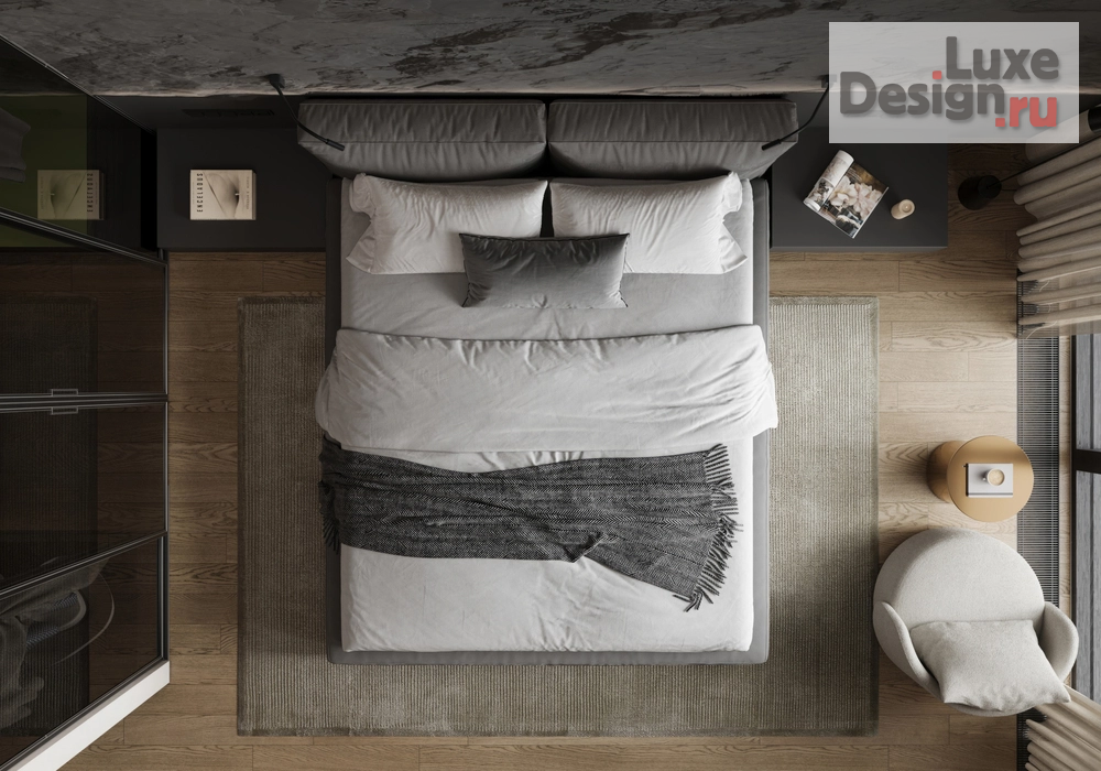 Дизайн интерьера двухкомнатной квартиры "ЖК Kokos (118 кв). Спальня и гардеробная комната" (фото 1)