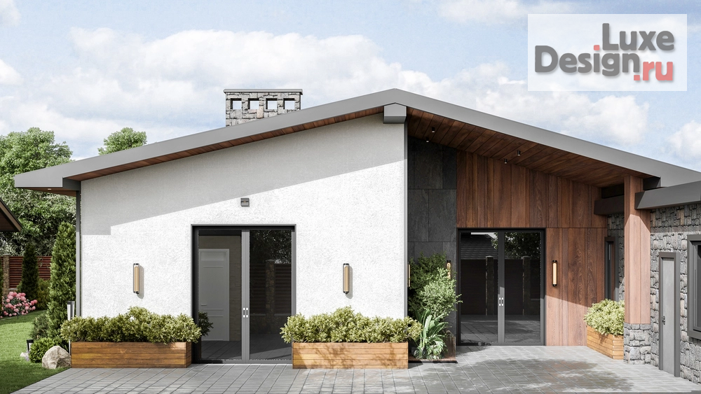 Частная архитектура "Экстерьер гостевого дома с баней и бассейном" (фото 1) от дизайнера Студия интерьерного дизайна BUCHAKA.INT Частная архитектура "Экстерьер гостевого дома с баней и бассейном" (фото 1)