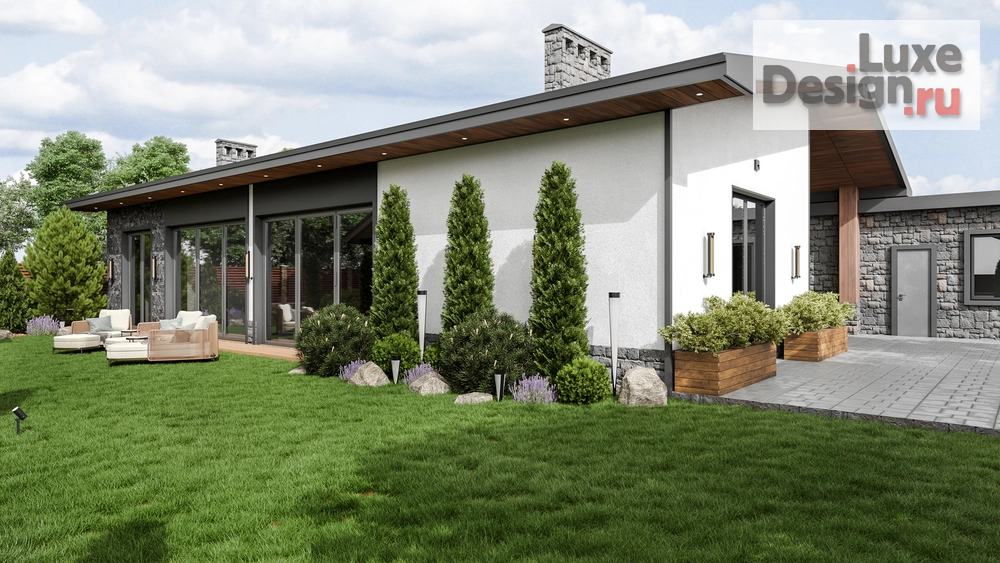 Частная архитектура "Экстерьер гостевого дома с баней и бассейном" (фото 5) от дизайнера Студия интерьерного дизайна BUCHAKA.INT Частная архитектура "Экстерьер гостевого дома с баней и бассейном" (фото 5)