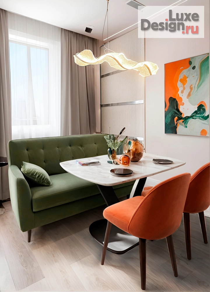 Дизайн интерьера двухкомнатной квартиры "Зелёный на ТЕРРАКОТОВОМ!" (фото 5)